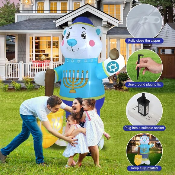 8FT Hanukkah Bear Inflatable Outdoor Holiday Decoration for Lawn Patio Deck - Picture 4 of 7